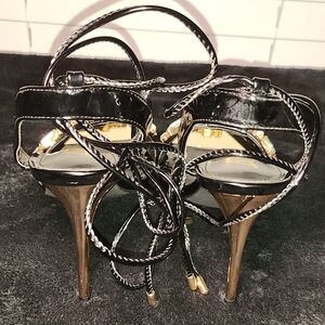 Bling Black and Gold Strap Sandals